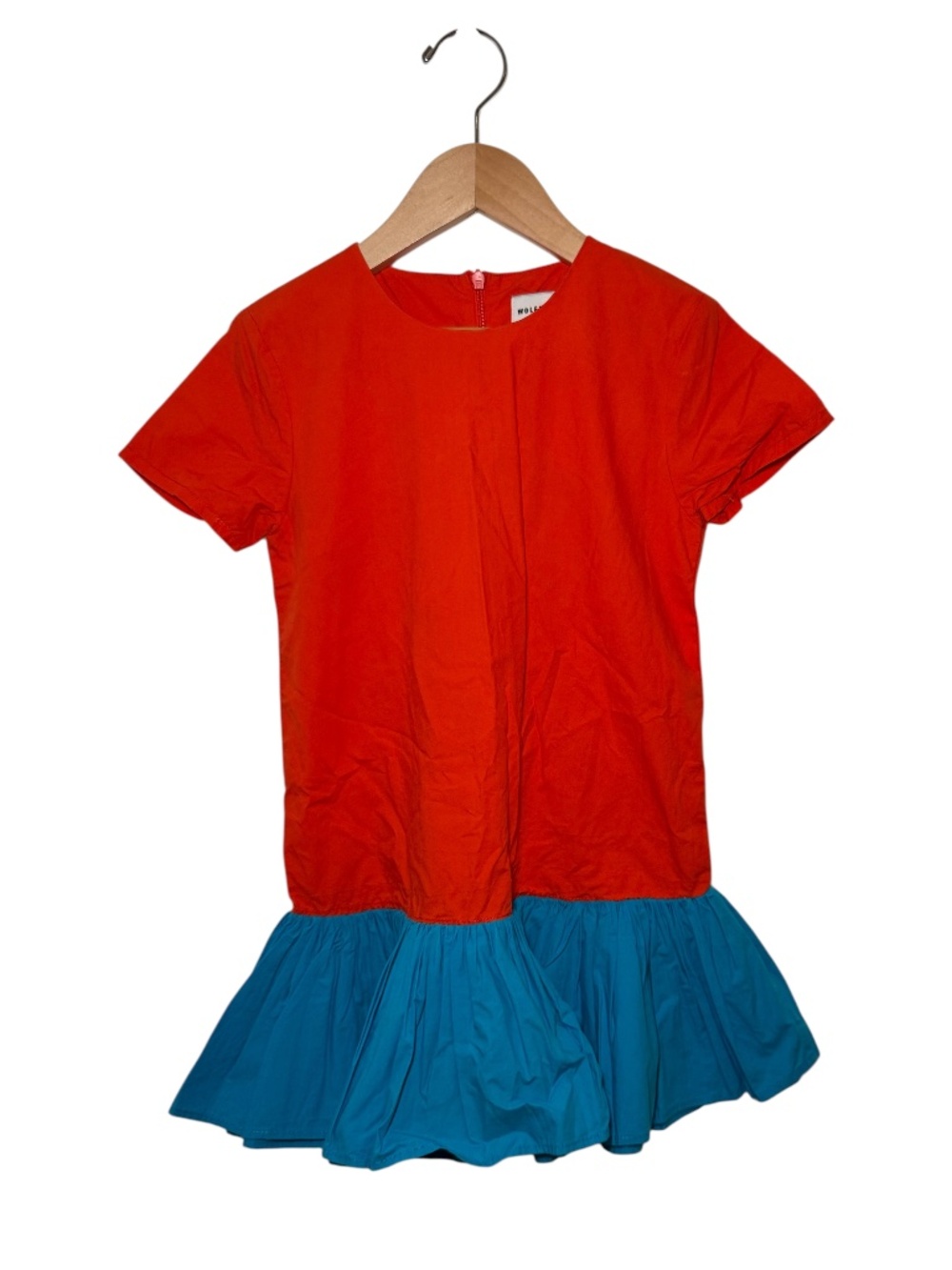 WOLF & RITA red & blue colourblock drop-waist poplin dress - size 6